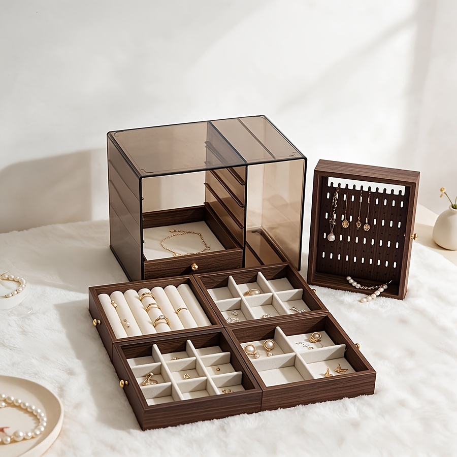Exquisite Multi-Layer Walnut Jewelry Storage Box